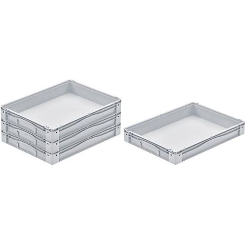 SparSet 4x Euro-Norm Großbehälter | HxBxT 12x60x80cm | 49 Liter | Glatter Boden | Grau | Eurobehälter, Transportbox, Transportbehälter, Stapelbehälter