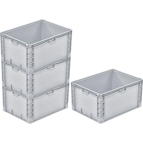 SparSet 4x Euro-Norm Großbehälter | HxBxT 42x60x80cm | 168 Liter | Verstärkter Boden | Grau | Eurobehälter, Transportbox, Transportbehälter, Stapelbehälter