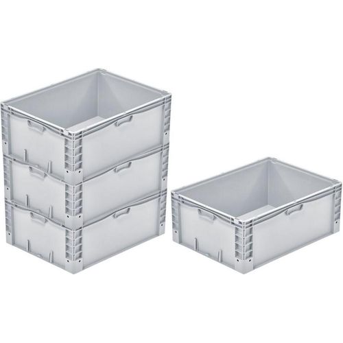 SparSet 4x Euro-Norm Großbehälter | HxBxT 32x60x80cm | 133 Liter | Glatter Boden | Grau | Eurobehälter, Transportbox, Transportbehälter, Stapelbehälter