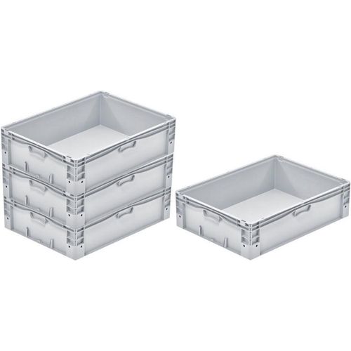 SparSet 4x Euro-Norm Großbehälter | HxBxT 22x60x80cm | 91 Liter | Glatter Boden | Grau | Eurobehälter, Transportbox, Transportbehälter, Stapelbehälter