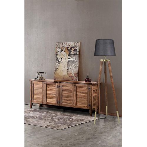 Opviq, 8578- 8578LUN, Schwarz,,Nussbaumfarbe, Stehlampen, Hornbeam -Körper