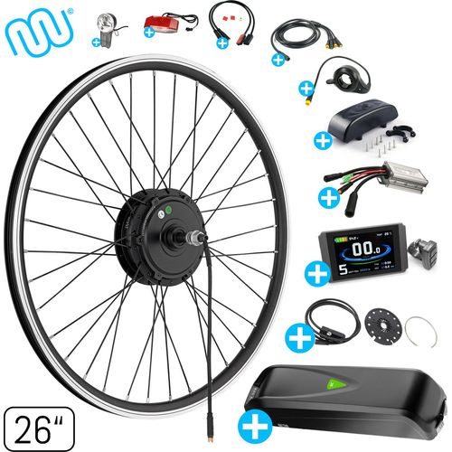 windmeile | E-Bike Umbausatz, Hinterrad Motor, inklusive Akku, mit komplettem Zubehör, Schwarz, 26“ Zoll, Umbau Kit, Pedelec