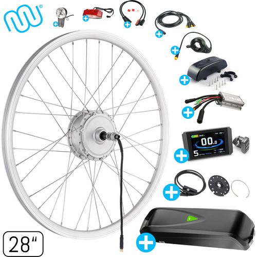 windmeile | E-Bike Umbausatz, Hinterrad Motor, inklusive Akku, mit komplettem Zubehör, Silber, 28“ Zoll, Umbau Kit, Pedelec