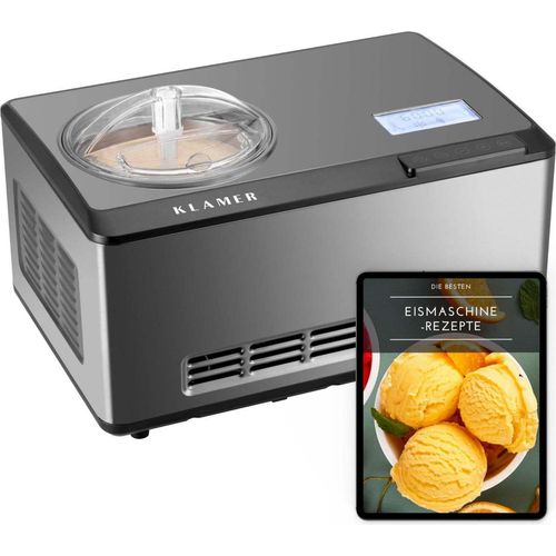 KLAMER 2-in-1 Eismaschine & Joghurtbereiter 2 L, 180 W Eiscrememaschine aus Edelstahl mit Kühl- und Heizfunktion, hausgemachtes Speiseeis mit selbstkühlendem Kompressor