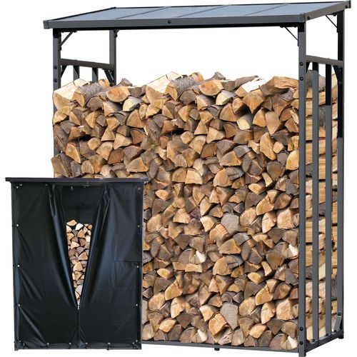 Metall Kaminholzregal Anthrazit 143 x 70 x 185 cm mit Wetterschutz Kaminholzunterstand 1,8 m³ / 2,5 SRM Kaminholzlager Stapelhilfe Aussen