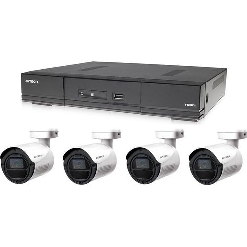 Überwachungskamera Set 4CH H.265, 1x AVTECH DVR DGD1005AV, 4x 2MPX Bullet kamera AVTECH DGC1105YFT, Überwachungssystem mit 2x Stromversorgung, 1080p Video, IP66 wasserdichte