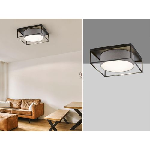 Deckenleuchte eckig 60x60cm groß mit Leinenstoff Lampenschirm Grau & LED dimmbar