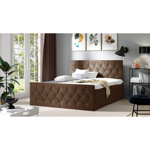 Boxspringbett Schlafzimmerbett PETROS 120x220cm Stoff Alova Braun
