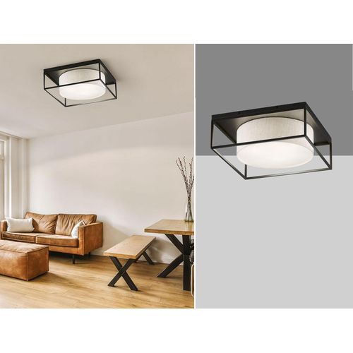 Deckenleuchte eckig 60x60cm groß - Leinenstoff Lampenschirm Beige & LED dimmbar