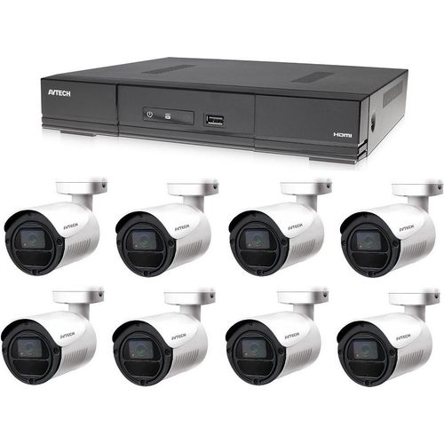Überwachungskamera Set 8CH H.265, 1x AVTECH DVR DGD1009AV, 8x 2MPX Bullet kamera AVTECH DGC1105YFT, Überwachungssystem mit 4x Stromversorgung, 1080p Video, IP66 wasserdichte