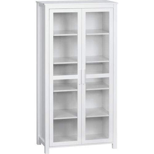 HOMCOM Küchenschrank Hochschrank Küchenbuffet mit 2 Glastüren Esszimmerschrank Vitrinenschrank mit 2 verstellbaren Innenböden Kippschutz Spanplatte