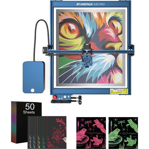 Atomstack A20 PRO 20W Leistung 130W Augenschutz Gräviermaschine Gravurintervall 400*400mm mit F30 Pro Air Assist System und 50pcs Stein Material Farbe