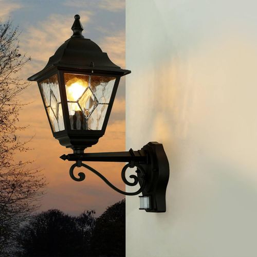 Außenwandleuchte Bewegungsmelder Schwarz Garten Haus Glas Metall Rustikal E27 IP43 Außenwandlampe