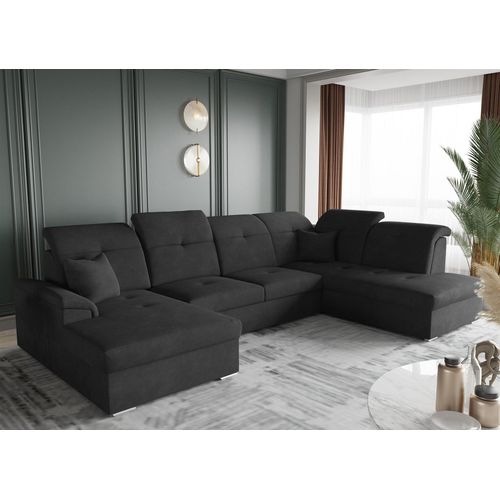 Wohnlandschaft Schlafsofa FREJA Stoff Brooklyn Schwarz Langer Schenkel Rechts