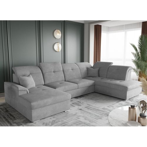 Wohnlandschaft Schlafsofa FREJA Stoff Brooklyn Betongrau Langer Schenkel Rechts