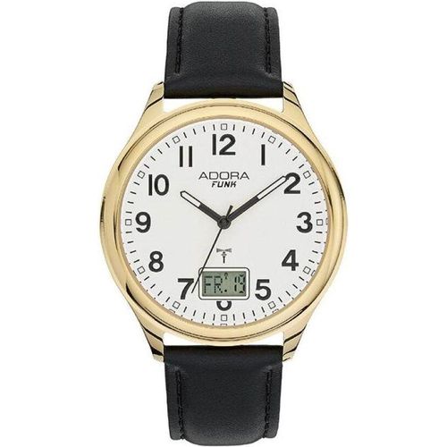 ADORA Funk Armbanduhr Ø 42mm gelbgoldfarben Edelstahl Lederband