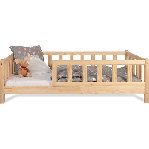 Kinderbett Bett mit Rausfallschutz 70x140cm Latternost Bettgestell aus Kiefer Holz für Haus Kinder Jungen & Mädchen - Holzbett Baby Kinderzimmer Junge Deko