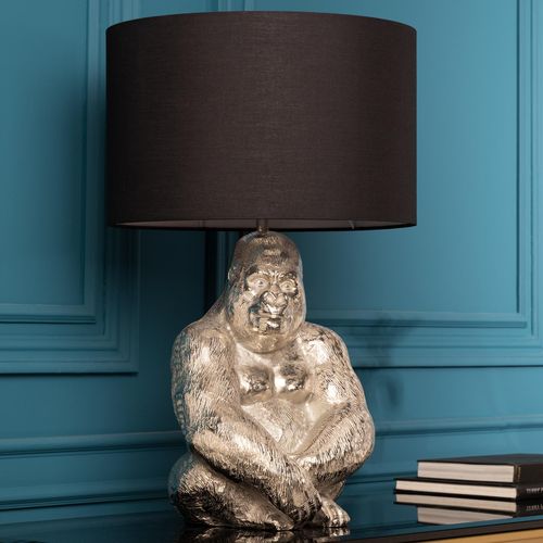 riess-ambiente Tischlampe KONG 60cm silber Metall Affe Gorilla Dekoleuchte schwarzer Lampenschirm Dekoleuchte Tischleuchte Lampe