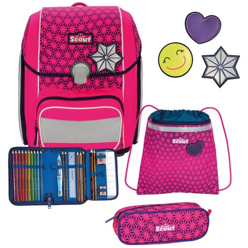Scout Genius Schulranzen-Set 4-tlg. DIN Neon Safety Pink Glow 2023