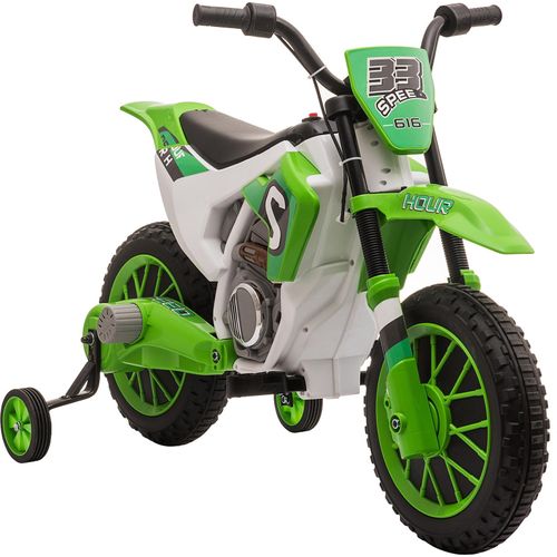 HOMCOM Kinder Elektro-Motorrad Kindermotorrad 12V Kinderfahrzeug Elektrofahrzeug mit 2 abnehmbaren Stützrädern für Kinder ab 3 Jahre PP Metall Grün+Weiß 106,5 x 51,5 x 68 cm