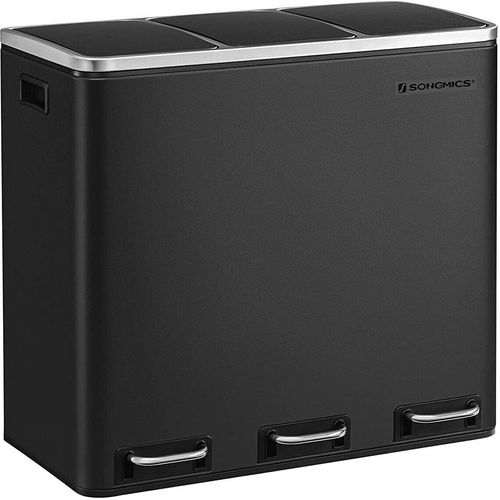 SONGMICS Mülleimer Mülltrennsystem, 3 x 18 L, ergonomisch, 3 Fächer, Küche