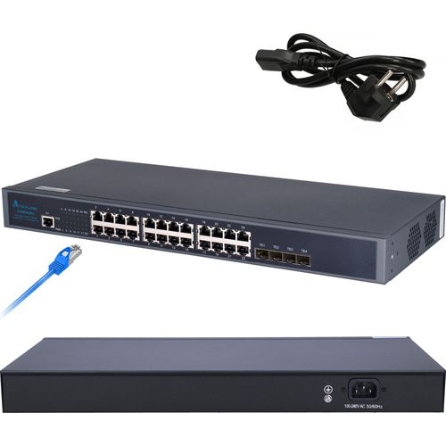 Extralink Chiron Gigabit Netzwerk Switch 24 RJ45 1000Mb/s Ports 4 SFP L3 Hohe Zuverlässigkeit bequeme Verwaltung 1HE 1U Metallgehäuse Managed