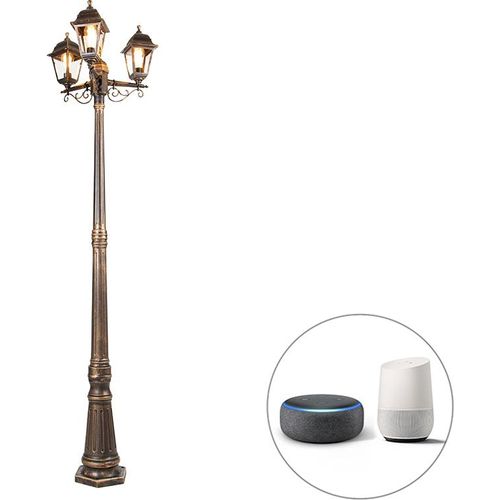 QAZQA - Klassisch I Antik Smart Laterne Antik Gold I Messing 3-flammig IP44 inkl. Wifi ST64 - Capital I Außenbeleuchtung - Kunststoff Länglich - LED geeignet E27