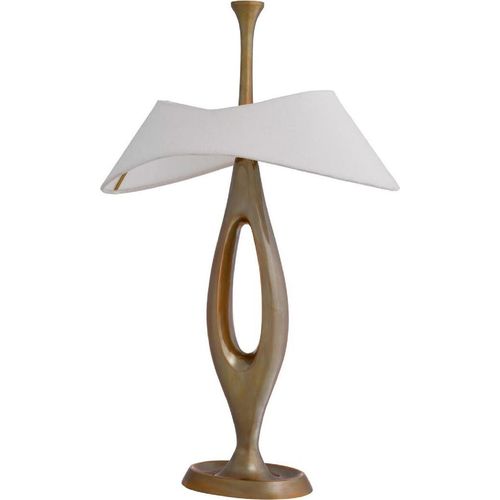 Casa Padrino Luxus Tischleuchte Vintage Messing / Weiß 41,5 x H. 63 cm - Messing Schreibtischleuchte mit Lampenschirm - Luxus Tischleuchten - Luxus Leuchten - Luxus Möbel - Luxus Interior