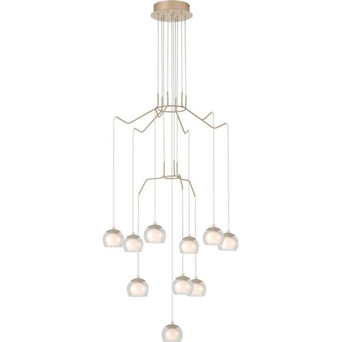 Hängeleuchte ROVIGANA Stahl champagner/Glas, Glas opal-matt klar, weiss LED 10X3,3W 3000K H:166cm Ø67cm dimmbar