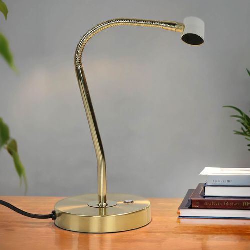 LED Bankerlampe Jugendstil in Messing 35 cm hoch Metall Schreibtischlampe Löavierleuchte
