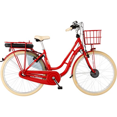 FISCHER E-Bike Pedelec City Cita Retro 2.0, Rahmenhöhe 48 cm, 28 Zoll, Akku 418 Wh, Vorderradmotor, tiefer Einstieg, Nabenschaltung, LED Display, rot