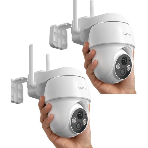 COOAU 2K Überwachungskamera Aussen Akku mit PTZ, WLAN Kamera Outdoor mit PIR, 2PCS