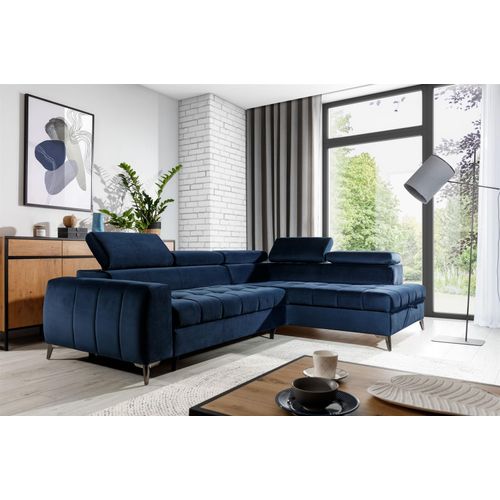 Ecksofa Schlafsofa Sofa AGNESA Stoff Salvador Dunkelblau Ottomane Rechts