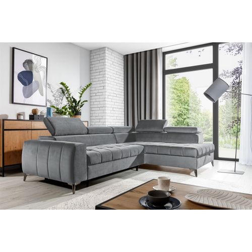 Ecksofa Schlafsofa Sofa AGNESA Stoff Salvador Grau Ottomane Rechts