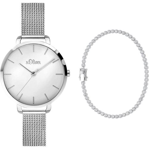 S.Oliver Geschenk Set - Damenuhr und Armband Edelstahl