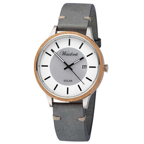 Waidzeit SLB02 Solaruhr Barrique Uhr Herrenuhr Lederarmband Datum grau