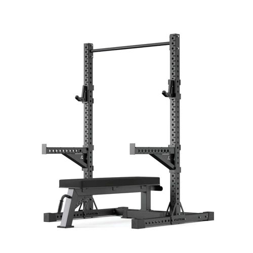 ATLETICA R7 Squat Rack | Ghost Set | 203 cm Höhe | Hochbelastbare Flachbank mit Standfunktion, Spotter Arms, J-Hooks und Klimmzugstange inkl.