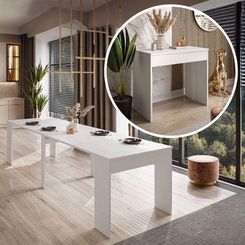 Tisch Konsole WHITE 50 - 302 cm- Weiß Esstisch, Ausklappbar