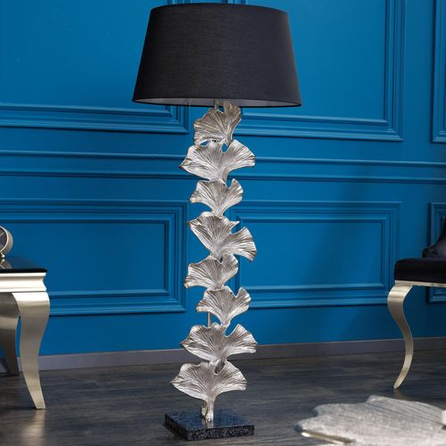riess-ambiente Design Stehlampe GINKGO 122cm schwarz Stoffschirm silber Metall handmade Marmor-Fuß