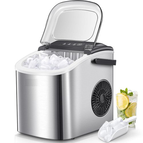 Eiswürfelmaschine, Eiswürfelbereiter, Ice Maker, 9 Würfel in 6 Minuten fertig, 12KG/24H, Leise, mit Eisschaufel und Korb für Küche, Büro, Bar, Party