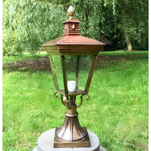Sockellampe Messing+Kupfer, Nostalgie Gartenlampe Außenlampe Landhausstil-antik