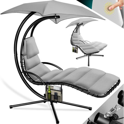 KESSER® Schwebeliege mit Sonnenschirm, Hängeliege , Sonnenliege H200, L194, B100 cm, Relaxliege, Schaukelliege Hängematte , bis 120 kg belastbar , Schaukelliege, Auflagen - Nackenkissen