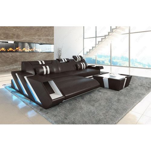 Ledersofa Apollonia als Ecksofa mit Ottomane Echtleder