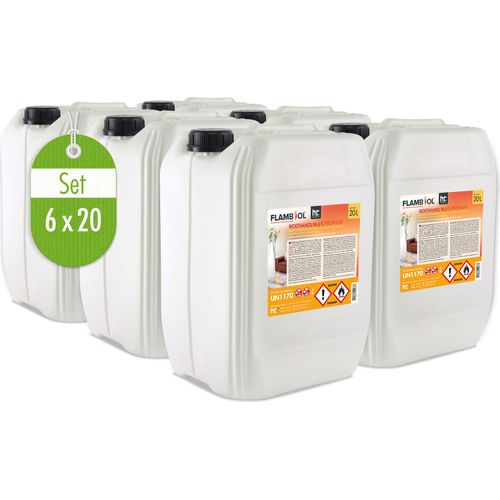 6x 20 L FLAMBIOL® Bioethanol 96,6% Premium für Ethanolkamin in Kanistern