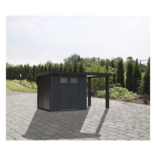 Gartenhaus Classico 3024 inkl. Regenrinne mit Seitendach rechts 486 x 259 cm granitgrau