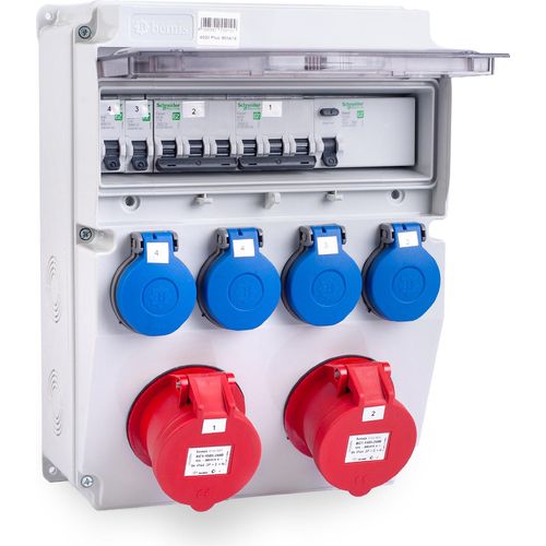 MIDORI® Stromverteiler Baustromverteiler komplett 2x 16A / 5P, 4x 230V FI-Schutzschalter