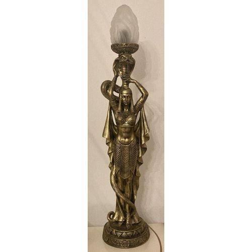Casa Padrino Barock Tischleuchte Frau mit Cobra Schlange Antik Gold H. 74 cm - Prunkvolle Schreibtischleuchte im ägytischen Stil - Barock Leuchten - Barock Interior - Barock Möbel