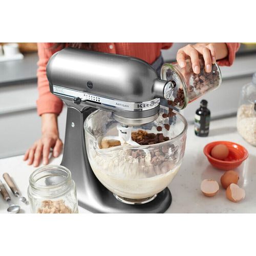KitchenAid 4,8 L 5KSM185 Artisan Küchenmaschine Beginnerset Artisan Gemüseschneider+Flexirührer, Farbe:Crème