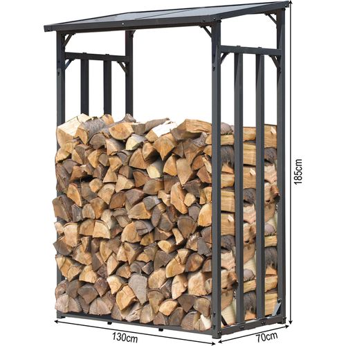 Metall Kaminholzregal Anthrazit 130 x 70 x 185 cm Garten Kaminholzunterstand 1,6 m³ / 2,5 SRM Kaminholzlager Stapelhilfe Aussen