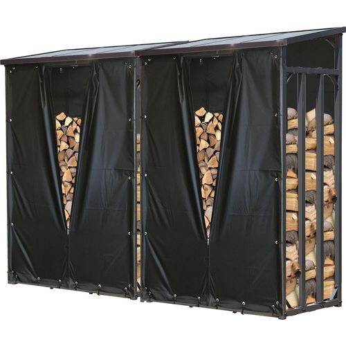 2 Stück Metall Kaminholzregal 130 x 70 x 185 cm mit Wetterschutz Garten Kaminholzunterstand 3,2 m³ / 5 SRM Kaminholzlager Stapelhilfe Aussen